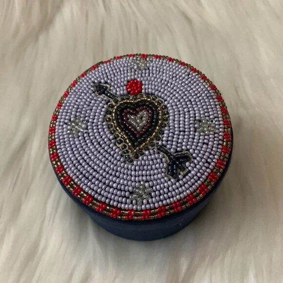ANTHROPOLOGIE Fortune Beaded Lidded Jewelry Boxes SET in Pink/Navy Jewelry Organizers